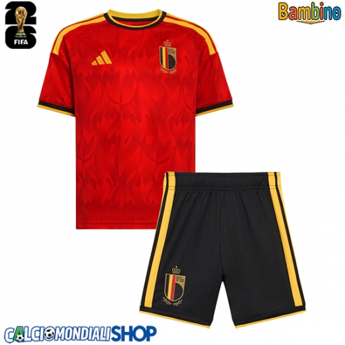 Maglie da calcio Belgio Prima Maglia Bambino Mondiali 2026  Manica Corta + Pantaloni corti)
